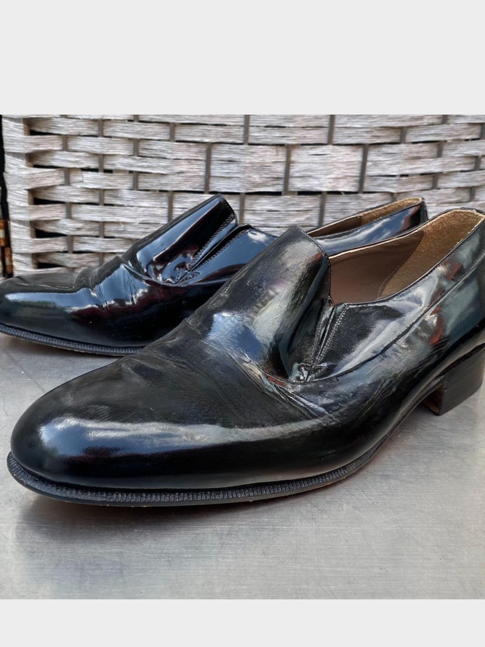 Vintage Ennesi Gold Patent Leather Tuxedo Shoes 8.5 W Matty Matheson Wide Width